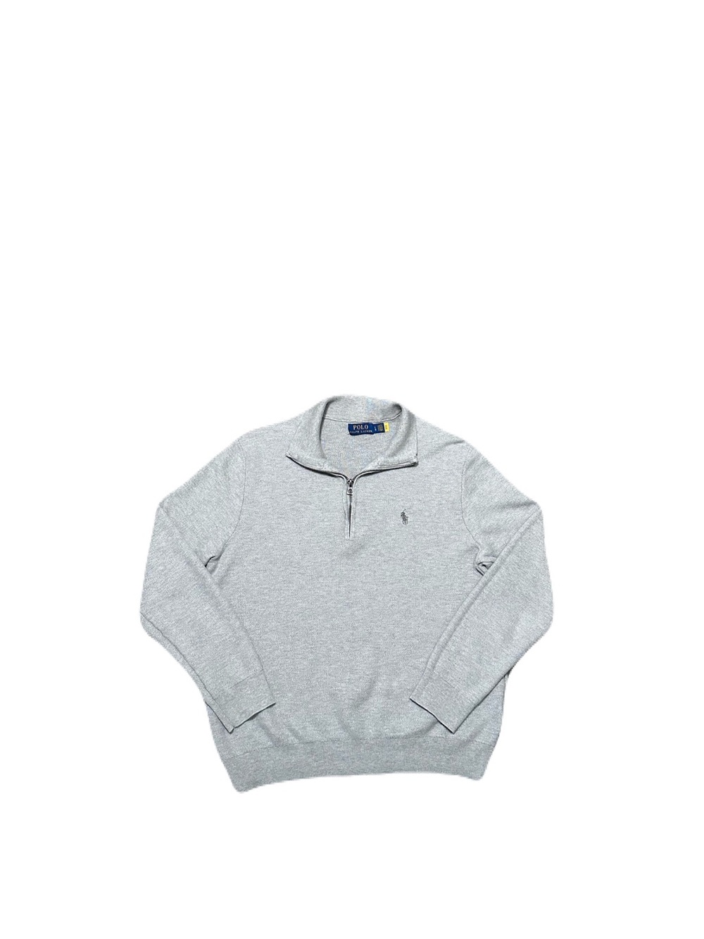 Polo Ralph Lauren Quarter Zip Mens Large Sweater Gray Cotton Mesh Knit Pullover